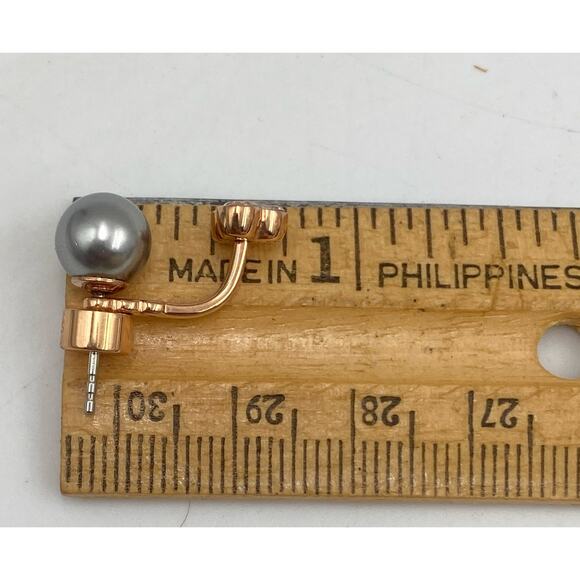 Michael Kors Rose Gold Tone Grey Faux Pearl Clear Crystal Stud Drop Earrings - Picture 6 of 6